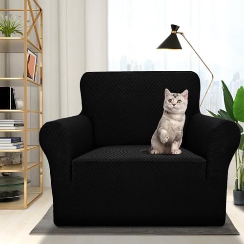 1 Piece Jacquard Chair Slipcovers for Living Room High Stretch Chair Covers with Arms Anti Slip Pets Friendly Couch Sofa Armchair Cover Furniture Protector (Small (31"-46") / Black)