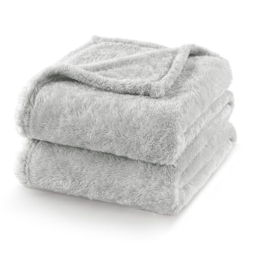 Fuzzy Plush Fleece Bed Blanket King Size (Light Grey / 104x90 IN)