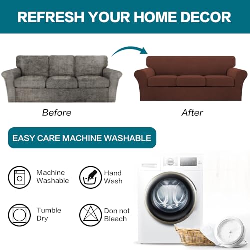 4 Piece Sofa Covers for 3 Cushion Couch Sofa Slipcover Soft Couch Cover for Dogs (Sofa (3 Cushion) / Burnt Brick)