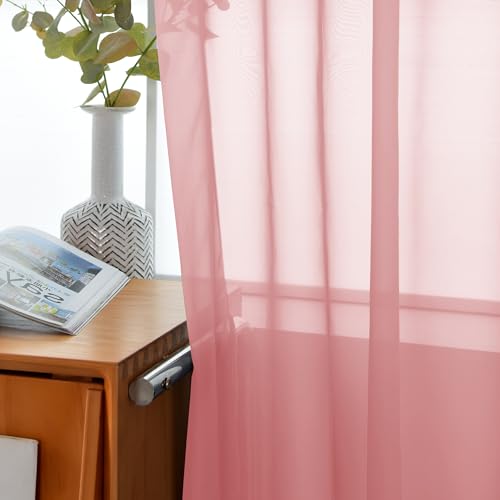Solid Sheer Rod Pocket Curtain Voile Draperies 2 Panels White Beige Black Grey Coffee 52 Inch Width 84 Inch Long 1 Pair for Kitchen Bedroom Children Living Room Yard (Blush / 52"W x 84"L (Pack of 2))