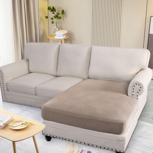 Super Stretch Individual Chaise Cover Sectional Couch Covers for L Shaped Sofa Both Left (Sand / Chaise Cover Large)