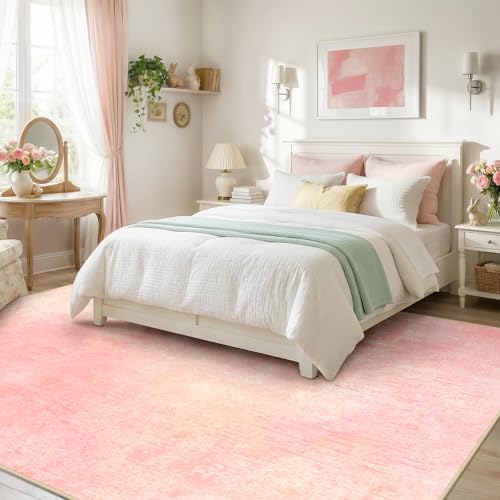 Washable 5'x7' Abstract Area Rug for Living Room Light Pink (Light Pink / 5' x 7' (Rectangular))