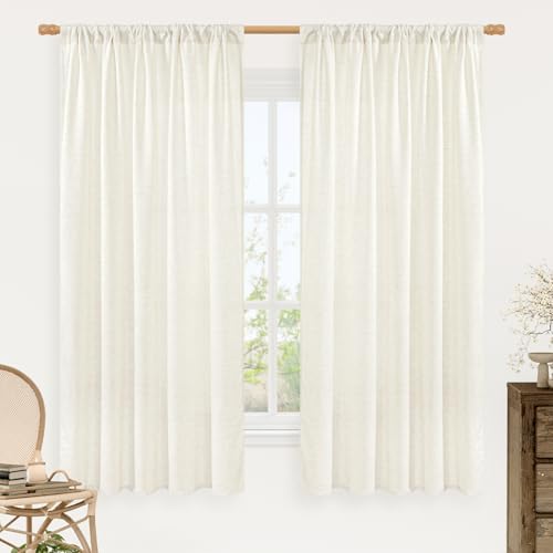 Light Filtering Cream Linen Blended Curtains 63 Inch for Living Room (Cream-1 / 52"W x 63"L (Pack of 2))