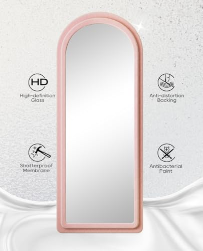 Floor Mirror Full Length Mirror with Stand (Arched - Pink)