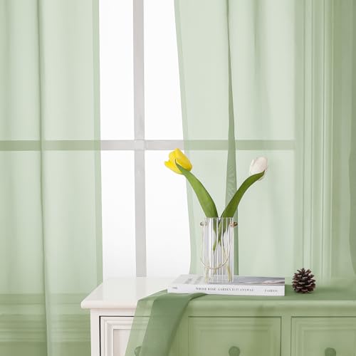 Light Green Sheer Curtains 54 Inch Length 2 Panels (Light Green / 42"W x 54"L (Pack of 2))