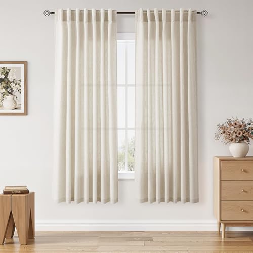 Warm Beige Linen Curtains 72 Inch Length for Living Room Semi Sheer Light Filtering Door Drapes 2 Panels Set for Kids Bedroom Light Filtering Back Tab Rod Pocket Modern Farmhouse Decor 52x72 (52"W x 72"L (Pack of 2) / Warm Beige)