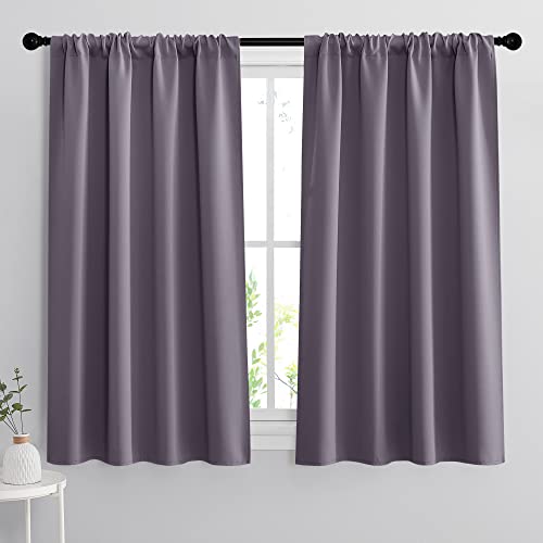 Small Window Curtains 45 inches Length for Kitchen Cafe Bathroom (Greyish Purple / 42"W x 45"L (Pack of 2))