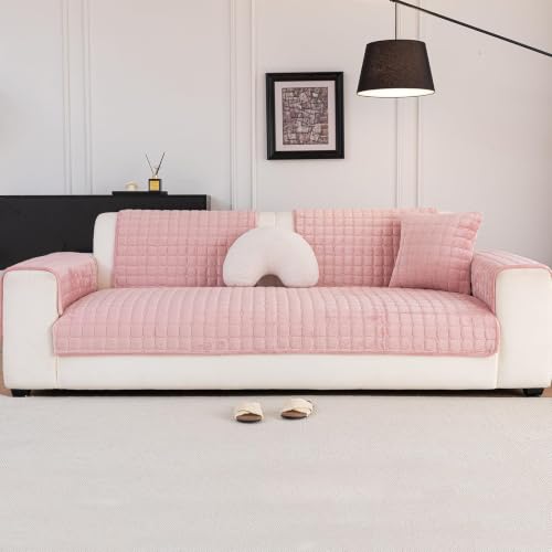 Sectional Velvet Couch Covers for 2 Seats (Pink / 1PC/35.4"x63"/Loveseat & Short "L" Part)