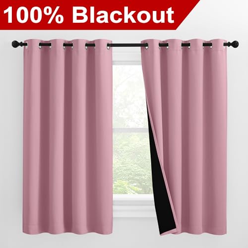 100% Blackout Curtains with Black Liners (Crystal Pink / 55"W x 57"L (Pack of 2))