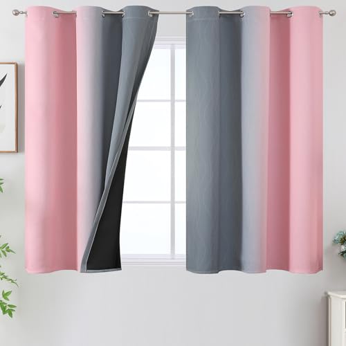 Ombre Grey and Pink Blackout Curtains for Bedroom 54 Inch (Grey and Pink / 42"W x 54"L (Pack of 2))