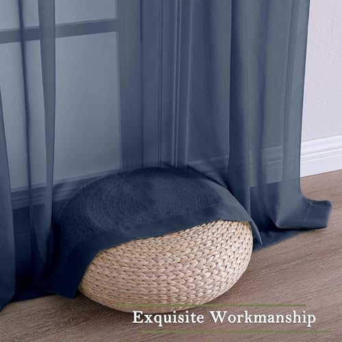 Navy Blue Sheer Curtains 120 Inches Long 2 Pcs (Navy Blue / 59"W x 120"L (Pack of 2))
