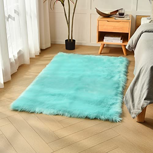 Turquoise Blue Faux Sheepskin Fur Rug 3x5 ft (Turquoise Blue / 3' x 5' (Rectangular))