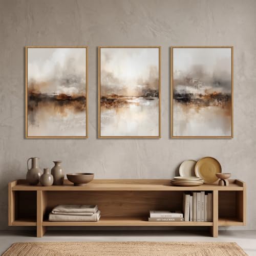 Large Abstract Brown Pastel Framed Canvas Wall Art (Abstract Neutral Brown Wood Wall Art / 24"L x 36"W)