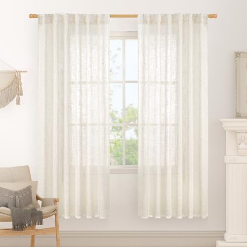 Cream Linen Boho Sheer Curtains 78 inch Length for Bedroom (Cream / 52"W x 78"L (Pack of 2))