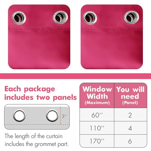 Hot Pink Blackout Bedroom Curtains Drapes 84 Inch Long 52"x84" (Hot Pink / 52"W x 84"L (Pack of 2))