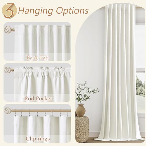Ivory 100% Blackout Linen Curtains 96 Inch Length 2 Panels Set for Living Room Bedroom Back Tab (Ivory / 52"W x 96"L (Pack of 2))