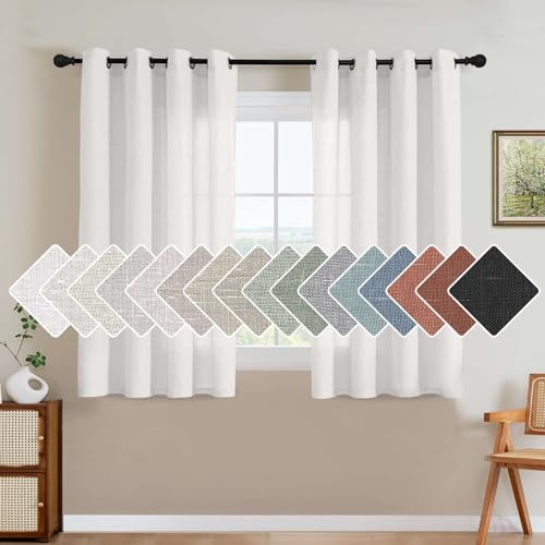 Linen Semi Sheer Blended Energy Efficient Light Filtering Linen Textured Curtains Not Solid (52"W x 45"L (Pack of 2) / Heathered White)