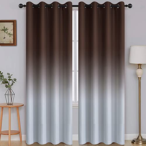 Brown to Grey White Ombre Room Darkening Curtains 84 Inch (52"W x 84"L (Pack of 2) / Brown to Grayish White)