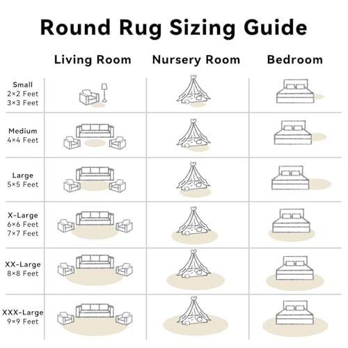Ivory Round Rugs for Bedroom (3 Ft Round / Ivory)