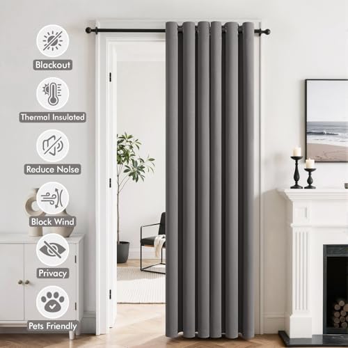Closet Curtain for Open Closet Without Door Grommet Top 34x80 Inches (Grey / 34"W x 80"L (Pack of 2))
