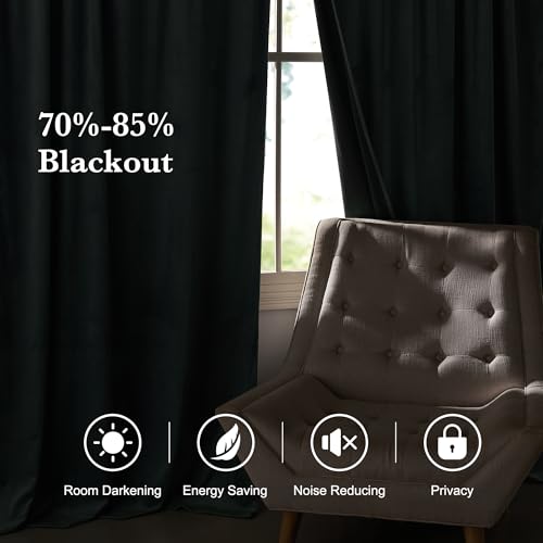 Dusty Blue Velvet Blackout Curtains 90 inches for Bedroom (Dusty Blue / 52"W x 90"L (Pack of 2))
