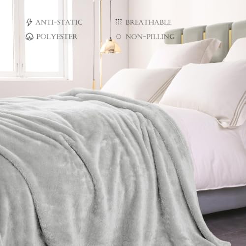 Fuzzy Plush Fleece Bed Blanket King Size (Light Grey / 104x90 IN)