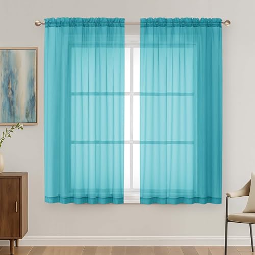 Turquoise Sheer Curtains 63 Inches Long 2 Panels Set (Turquoise / 59"W x 63"L (Pack of 2))
