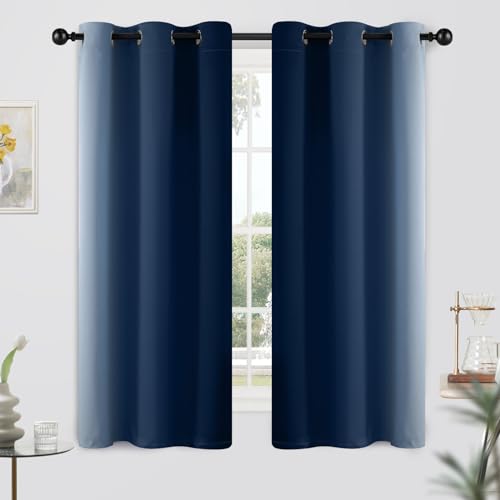Ombre Curtains Blue and Greyish White for Living Room (42"W x 63"L (Pack of 2) / Blue)