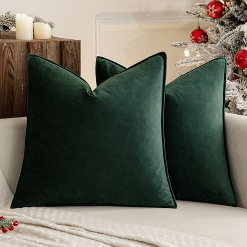 Christmas Decorative Army Green Velvet Throw Pillow Covers 16x16 in (16" x 16" (Pack of 2) / Army Green)
