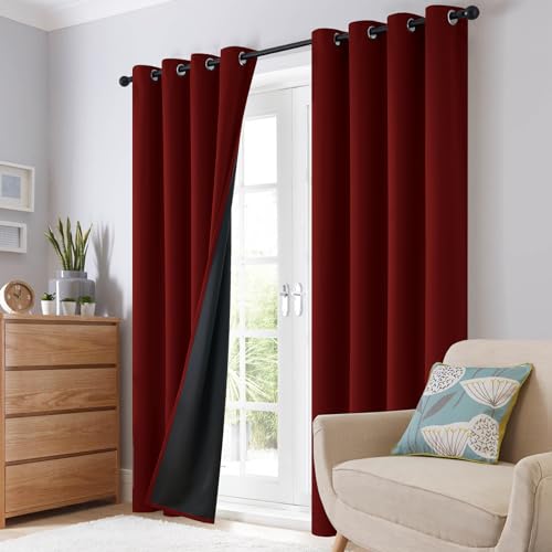 Burgundy Red 100% Blackout Curtains Room Darken Living Room 84 (Burgundy Red / 52"W x 84"L (Pack of 2))