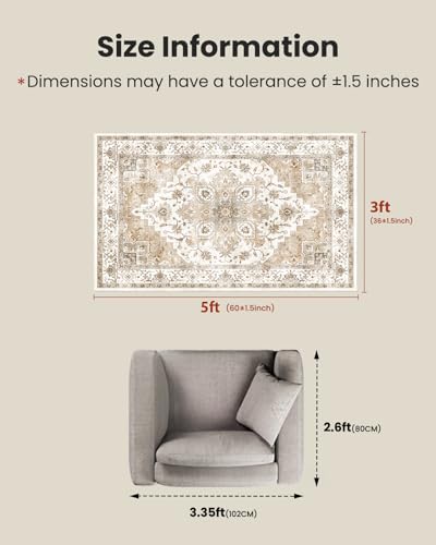 Amada 3x5 Washable Area Rug for Bedroom (3' x 5' (Rectangular) / Beige)
