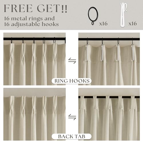 Beige Pinch Pleated Linen Curtains 94 Inches Long 2 Panels Set (Linen / 40"W x 94"L (Pack of 2))