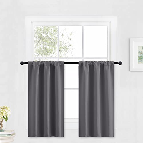 Kitchen Blackout Window Curtains Over Sink 36 inch Length (Grey / 29"W x 36"L (Pack of 2))