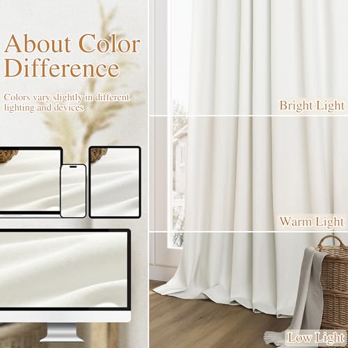 Ivory 100% Blackout Linen Curtains 108 Inch Length 2 Panels Set for Living Room Bedroom Back Tab (Ivory / 52"W x 108"L (Pack of 2))