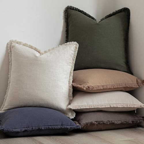 Decorative Linen Fringe Throw Pillow Covers 18×18 Dark Green (18" x 18" (Pack of 2) / Rifle Green)