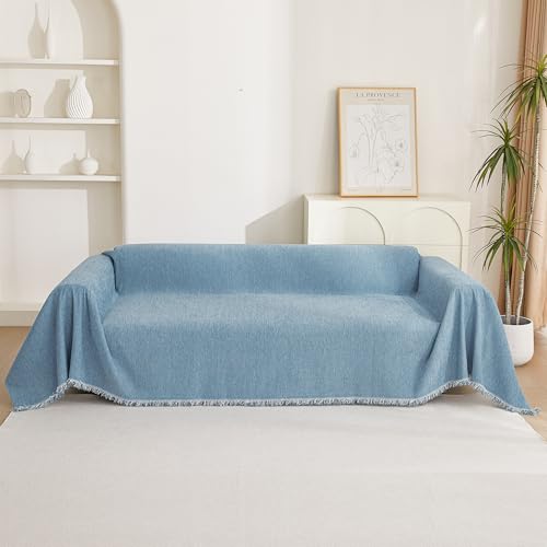 Couch Cover Sofa Covers (91" x 118" / Tassels Edge-blue)