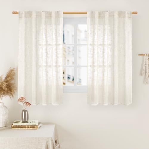 54 Inch Semi Sheer Window Linen Curtains (Cream / 34"W x 54"L (Pack of 2))