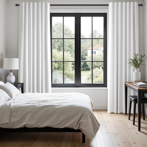 White Black Out Curtains 63 Inch Long for Bedroom Rings Hooks Back Tab Thermal Insulated Short Linen Blackout Drapes Farmhouse Living Room Darkening Kitchen Curtains 52Wx63L (Cream White / 52"W x 63"L (Pack of 2))