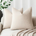 Solid Textured Chenille Throw Pillow Covers 22x22 (22" x 22" (Pack of 2) / Light Beige)