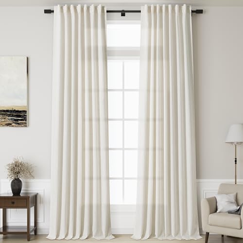 Linen Cream Curtains 145 inch Extra Long for Living Room Back Tab Light Filtering Semi Sheer Drapes Modern Farmhouse Coastal Decor Cotton Textured Curtain for Floor to Ceiling High Window 52x145 (52"W x 145"L (Pack of 2) / Natural)