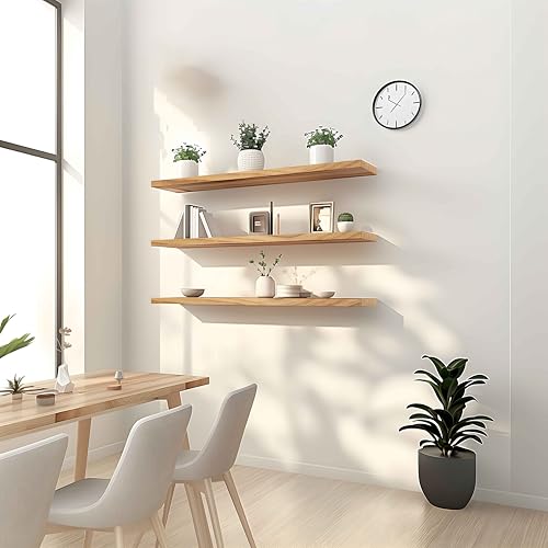 36 Inch Floating Shelves for Wall Rustic Light Wood Wall Shelves for Bedroom Set of 4 (36 inch / Rustic Light)