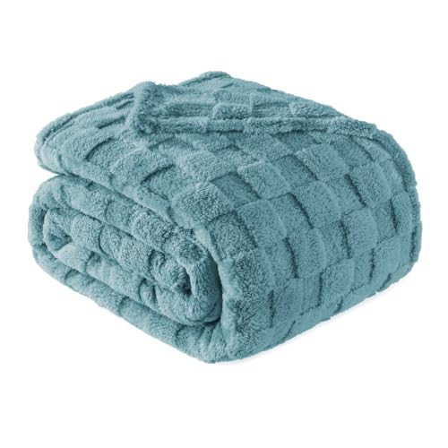 3D Checkered Fleece Queen Blanket for Bed (Celadon / Queen (90"x90"))