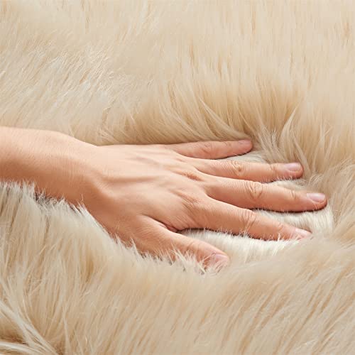 Ultra Soft Fluffy Shaggy Area Rug Faux Fur Rug Chair Cover Seat Pad Fuzzy Area Rug for Bedroom Floor Sofa Living Room (Beige / 4' x 6' (Rectangular))