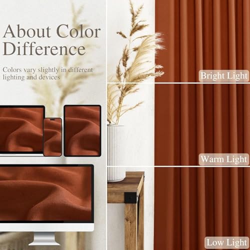 Extra Wide Linen Curtains for Living Room 84 Inches Long Terracotta Light Filtering Semi Sheer Boho Farmhouse Curtain for Bedroom Office Luxury Back Tab and Rod Pocket 100x84 (100"W x 84"L (Pack of 2) / Terracotta)