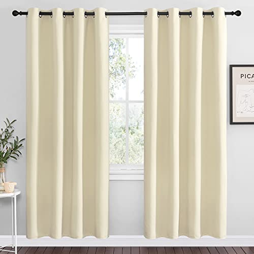 Beige Room Darkening Curtains 78" Long for Boho Farmhouse Home Decoration (Beige / 55"W x 78"L (Pack of 2))