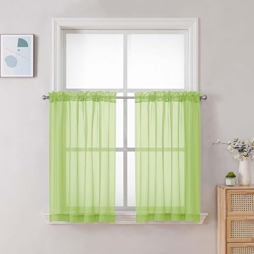 Sheer Curtains 36 inch Length 2 Panels Set (Lime / 42"W x 36"L (Pack of 2))