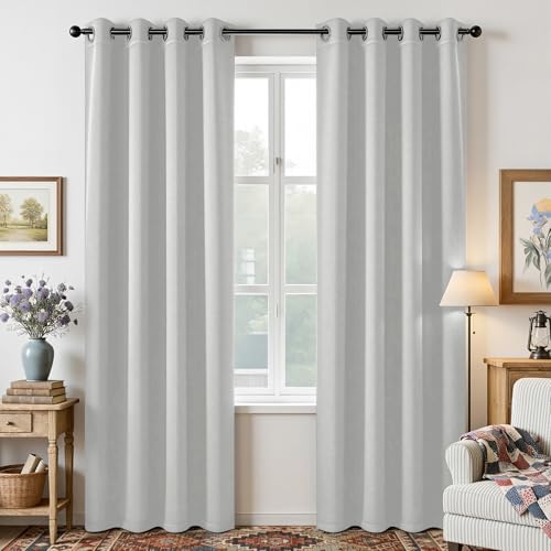 White Curtains 90 Inches Long 2 Panels Set (Greyish White / 52"W x 90"L (Pack of 2))