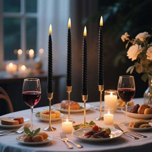4 Pack 10 Inch Spiral Taper Candles for Wedding (10 in / Black)