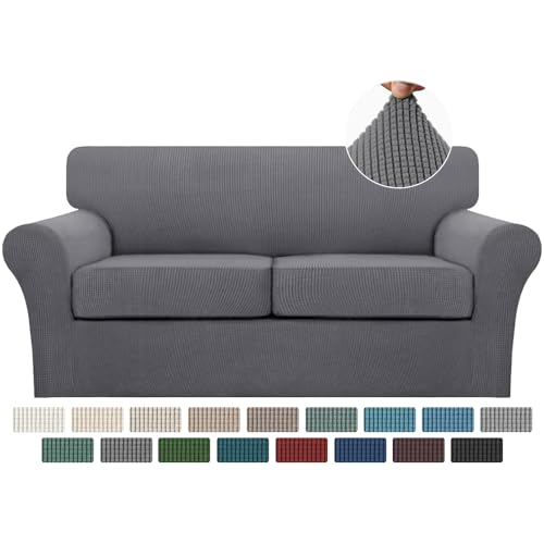 3 Piece Sofa Covers for 2 Cushion Couch Sofa Slipcover Soft Couch Cover for Dogs (Sofa (2 Cushion) / Charcoal Gray)