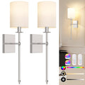 24 Inch Battery Operated Wall Sconces Set of 2 with Remote (24.8 inch / Brushed Nickel and White)